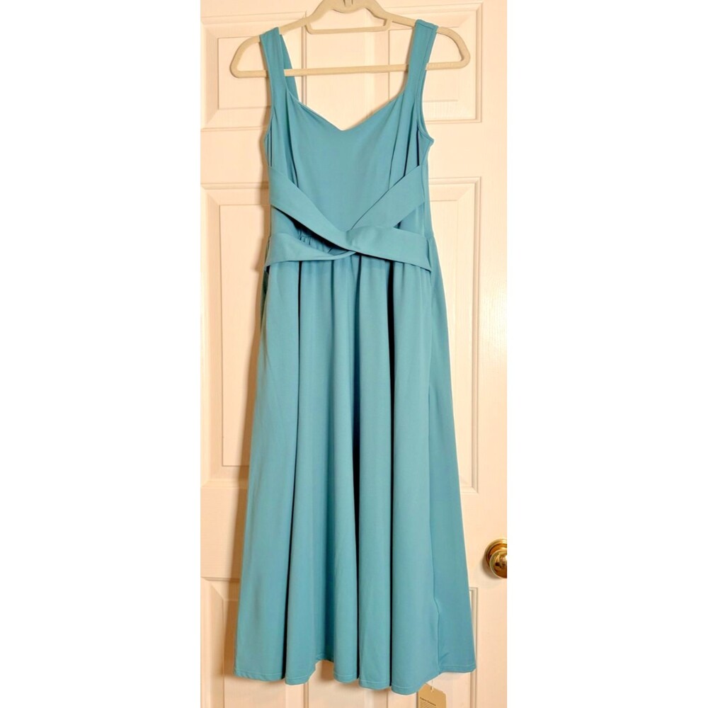 Halara Dress Women's M Teal Belted Pockets Sweetheart Neck Full Length Maxi